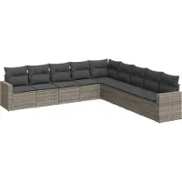 Syfax Salon de jardin 9 pcs avec coussins gris résine tressée