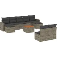 Syfax Salon de jardin avec coussins 10 pcs gris résine tressée