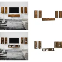 vidaXL 6 pcs. Set d'armoire TV chêne fumé bois composite - Set d'armoire TV - Ensemble d'armoires TV - Armoire TV - Support TV