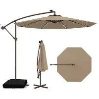 Costway Parasol ampli avec sacs de sable, Ø300cm Parasol avec 40 LEDs solaires et manivelle, Parasol de jardin protection UV Marron