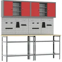Syfax Ensemble d'établi 8 pcs Rouge et Gris Acier enduit de poudre