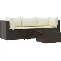 Syfax Salon de jardin 4 pcs avec coussins Marron Résine tressée
