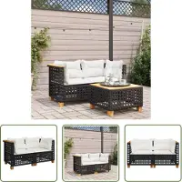 The Living Store Canapés d'angle de jardin avec coussins 2 pcs. noir poly rotin