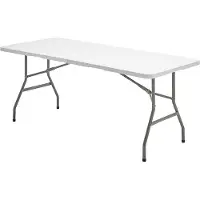 Saturnia Table pliante multifonctionnelle rectangulaire en PEHD, portable, résistante, polyvalente, 180 x 74 x 74 cm. Couleur blanche