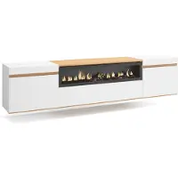 Skraut Home COZY Meuble TV, Banc Télé, 200x35x45cm, Cheminée électrique, Suspendu, Mural, Blanc et Chêne Soft