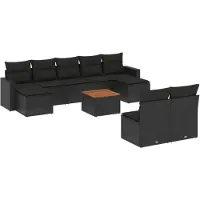 Syfax Salon de jardin 10 pcs avec coussins noir résine tressée
