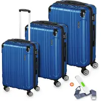Veska Set de valises à coque dure 3 pièces avec serrure à combinaison TSA 4 roulettes coque dure ABS, valise de voyage trolley valise à roulettes - bleu royal