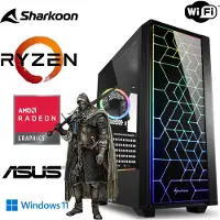 MEG-BAR PC de jeu - Ryzen 5 5600G 6x 4,4GHz - 32GB RAM - 1TB M.2 SSD - SHARKOON RGB boîtier avec verre trempé - WLAN