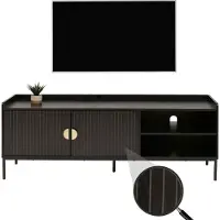 Mendler Meuble TV HWC-O39, meuble TV, table TV, meuble bas, commode, mélamine MDF 56x150x40cm aspect bois noir