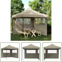 The Living Store Tente de réception Pop-Up pliante avec 2 parties latérales Taupe