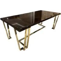 Casa Padrino Luxe Table de salle à manger Art Déco Marron foncé / Or 220 x 110 x H. 77 cm - Table de salle à manger noble avec plateau en verre - Meubles de salle à manger Art Déco