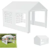 XMTECH Tente de réception 3x4 m imperméable protection UV 50+ avec parties latérales amovibles, pavillon de jardin tente de mariage 12m² avec bâche PE, stable & résistant aux intempéries - Blanc