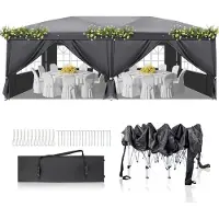 FCH Pavillons & Tentes de réception 3x6m, Chapiteau pliable Tente de jardin pour jardin terrasse fête, étanche & protection UV avec 6 parties latérales,Gris