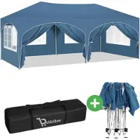 Woltu Double tente de réception avec parois latérales - 3x6m - Tente pliable - Etanche et résistante aux intempéries - BukkitBow - Bleu