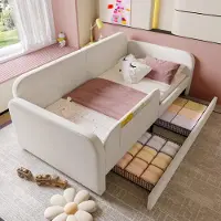 OKWISH Lit Banquette Enfant 90x200 cm - Avec Tiroirs à Roulettes, Canapé en Velours Blanc - MDF et Métal