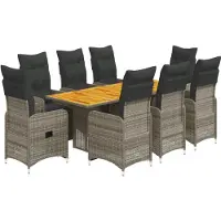 Syfax Ensemble de bistro de jardin 9 pcs coussins gris poly rotin