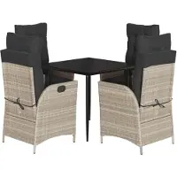 Syfax Ensemble à manger de jardin et coussins 5 pcs gris clair rotin