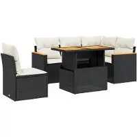 Syfax Salon de jardin 6 pcs avec coussins noir résine tressée