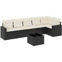 vidaXL Ensemble de salon de jardin 7 pièces avec coussins noir poly rotin