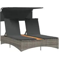 Syfax Chaise longue double et auvent et coussins gris résine tressée