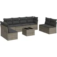 vidaXL Ensemble de salon de jardin 9 pièces avec coussins Gris Poly rotin