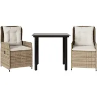 vidaXL Ensemble de jardin 3 pièces avec coussins Beige Poly Rattan