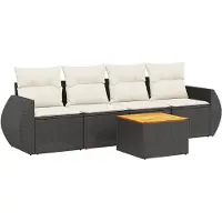 Syfax Salon de jardin 5 pcs avec coussins noir résine tressée