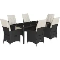 vidaXL Ensemble de jardin 7 pièces avec coussins Noir Poly Rattan