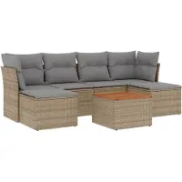 vidaXL Ensemble de salon de jardin 7 pièces avec coussins Beige Poly Rattan