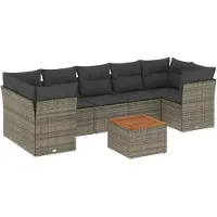Syfax Salon de jardin 8 pcs avec coussins gris résine tressée