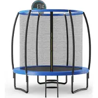 Costway Trampoline 244 cm Outdoor, trampoline de jardin avec échelle, set complet de trampoline avec basket, tapis de saut, filet de sécurité et couverture de bord