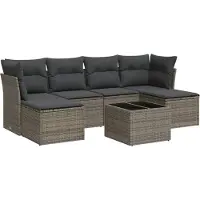 vidaXL Ensemble de salon de jardin 7 pièces avec coussins Gris Poly rotin