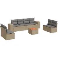 vidaXL Ensemble de salon de jardin 9 pièces avec coussins beige Poly rotin