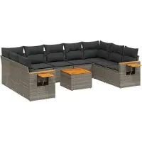 vidaXL Ensemble de salon de jardin 10 pièces avec coussins Gris Poly Rattan