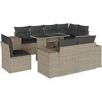 Syfax Salon de jardin 9 pcs avec coussins gris clair résine tressée