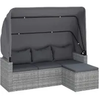 Syfax Canapé de jardin 3 places avec toit et repose-pieds Gris