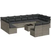 Syfax Salon de jardin avec coussins 13 pcs gris résine tressée