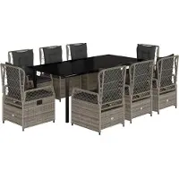 vidaXL Salon de jardin 9 pièces avec coussins Gris Poly Rattan