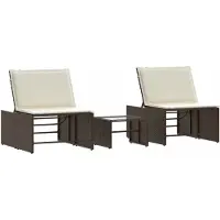 Syfax Chaises longues 2 pièces avec table en résine tressée marron