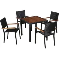 Prolenta Ensemble de jardin exclusif - 5 pièces, en résine tressée, avec plateau en bois d'acacia massif, finition noire