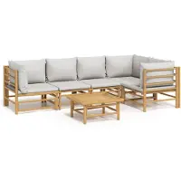 Syfax Salon de jardin 6 pcs avec coussins gris clair bambou