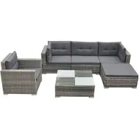 The Living Store Ensemble de salon de jardin 6 pièces avec coussins Poly Rattan Gris