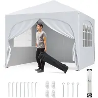 Costway Tente pliante 3 x 3 m avec 4 parois latérales amovibles, tente pop-up avec protection UV, imperméable, tente de jardin, pavillon de jardin avec sac, blanc