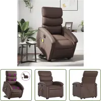 The Living Store Fauteuil de massage avec releveur électrique Marron Similicuir