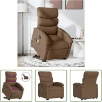 The Living Store Fauteuil de massage électrique avec releveur Marron Tissu