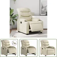 The Living Store Fauteuil relax électrique Crème Similicuir