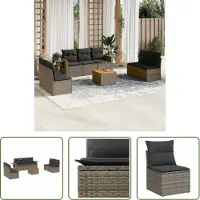 The Living Store Ensemble de jardin canapé 8 pièces avec coussins Gris Poly Rattan