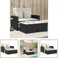 The Living Store Canapé de jardin avec coussins 2 places noir Poly rotin