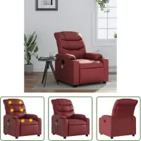 The Living Store Fauteuil de massage en simili cuir rouge vin