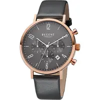 Regent cuir hommes montre F-1038 montre à quartz bracelet gris anthracite D2URF1038